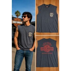 Harley-Davidson Las Vegas Sleeveless T-Shirt Men's Medium Gray Biker Muscle Tee